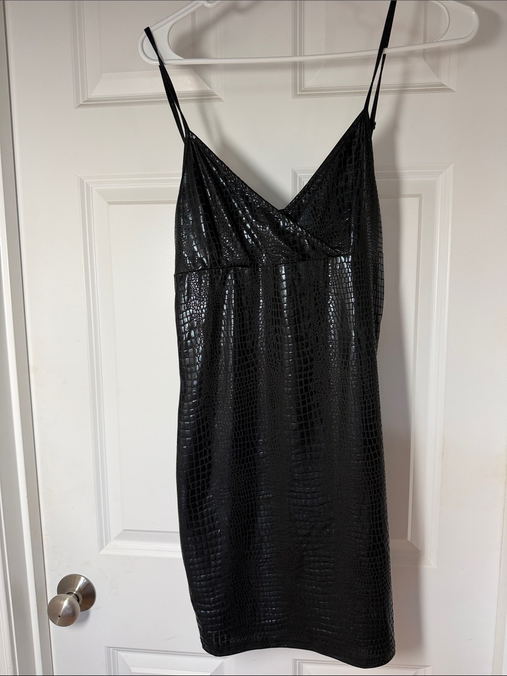SHEIN Black Croc-Embossed V-Neck Slip Dress
